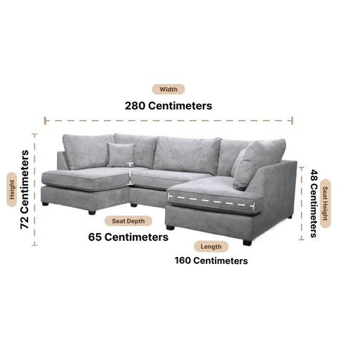 Carnaby Grey Fabric U Shape High Back Corner Sofa + Footstool