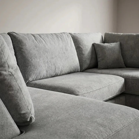 Carnaby Grey Fabric U Shape High Back Corner Sofa + Footstool