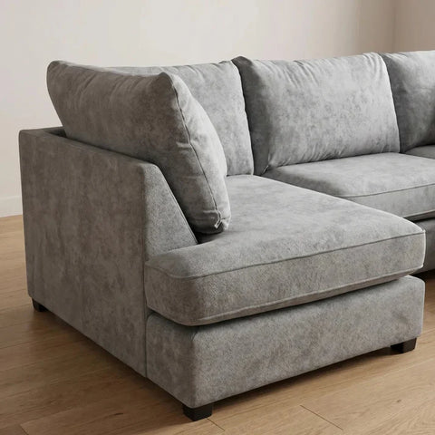 Carnaby Grey Fabric U Shape High Back Corner Sofa + Footstool