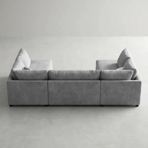 Carnaby Grey Fabric U Shape High Back Corner Sofa + Footstool