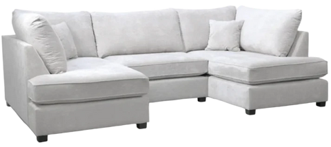 Carnaby Silver Fabric U Shape High Back Corner Sofa + Footstool