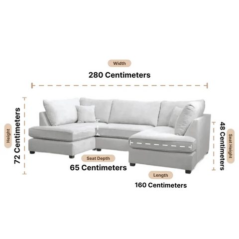 Carnaby Silver Fabric U Shape High Back Corner Sofa + Footstool