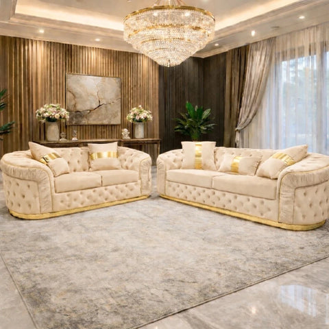 Madrid 3+2 Sofa Set | Luxury Chesterfield Cream & Gold Sofa Suite