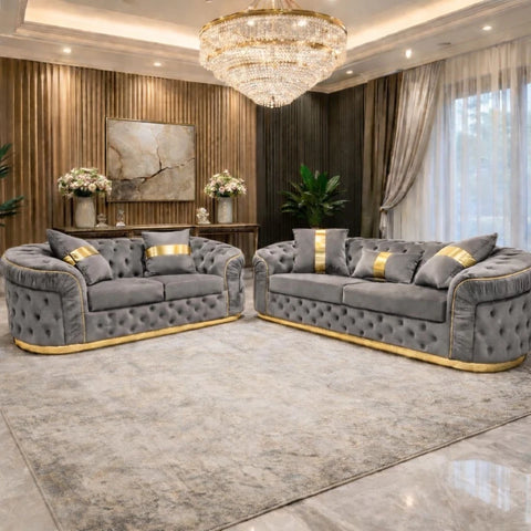Madrid 3+2 Sofa Set | Luxury Chesterfield Cream & Gold Sofa Suite