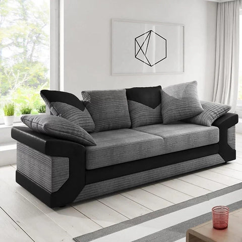 Dino 3+2 Sofa Set | Grey Jumbo Cord & Black Faux Leather Sofa Suite