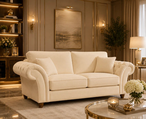Nicole 3 Seater Sofa  with Rolled Arms & Scatter Cushions