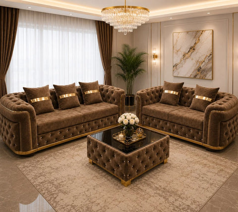 Madrid 3+2 Sofa Set | Luxury Chesterfield Cream & Gold Sofa Suite