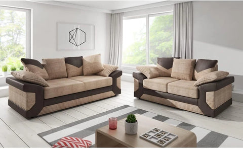 Dino 3+2 Sofa Set | Grey Jumbo Cord & Black Faux Leather Sofa Suite