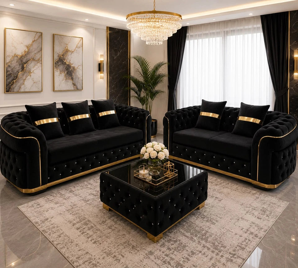 Madrid 3+2 Sofa Set | Luxury Chesterfield Cream & Gold Sofa Suite