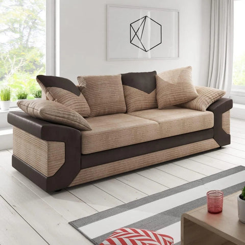 Dino 3+2 Sofa Set | Grey Jumbo Cord & Black Faux Leather Sofa Suite