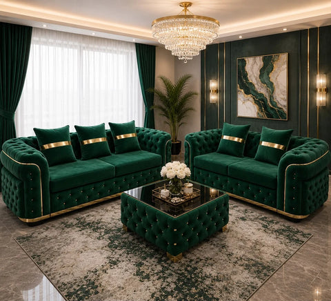 Madrid 3+2 Sofa Set | Luxury Chesterfield Cream & Gold Sofa Suite